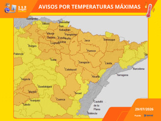 Avisos por temperaturas máximas para el 29 de julio