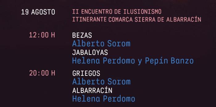Programación del II Encuentro de Ilusionismo Itinerante que tendrá lugar en la Comarca de la Sierra de Albarracín.