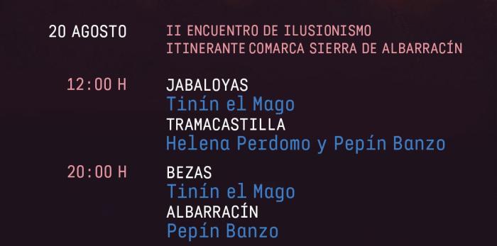 Programación del II Encuentro de Ilusionismo Itinerante que tendrá lugar en la Comarca de la Sierra de Albarracín.