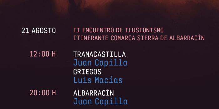 Programación del II Encuentro de Ilusionismo Itinerante que tendrá lugar en la Comarca de la Sierra de Albarracín.