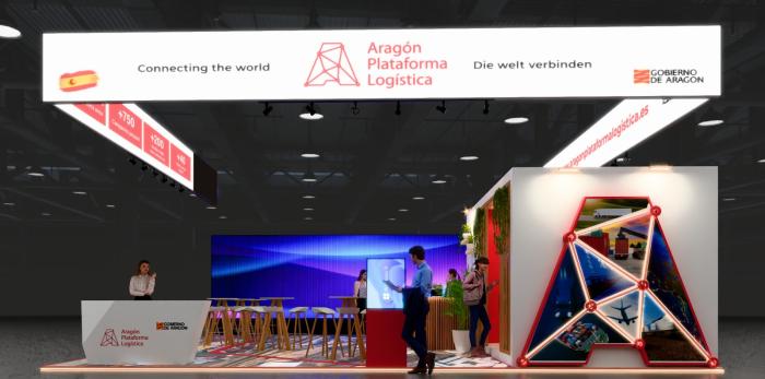 Imagen recreada del stand de Aragón Plataforma Logística en Munich.