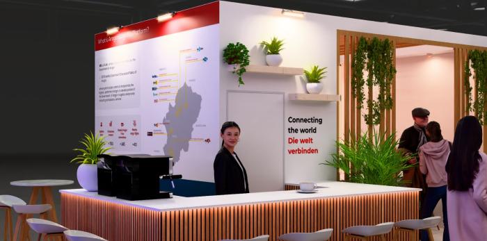 Imagen recreada del stand de Aragón Plataforma Logística en Munich.