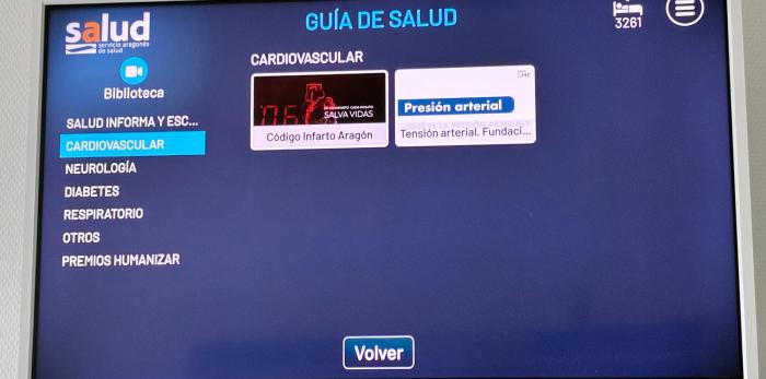 Imagen del canal audiovisual incorporado en las televisiones de hospitalización del Hospital de Barbastro.