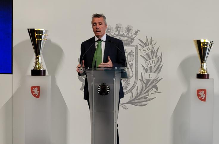 Javier de Diego durante el sorteo de la Copa Asobal