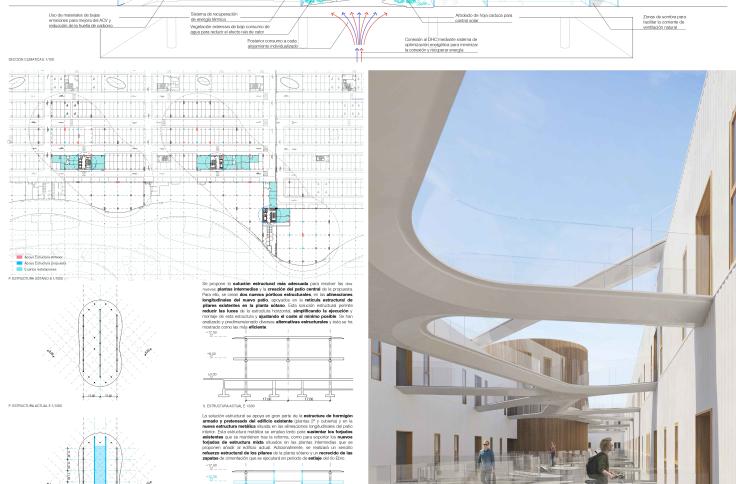 Plano 2 del proyecto ganador del concurso de ideas para la reconversión de los "cacahuetes" de la Expo en viviendas