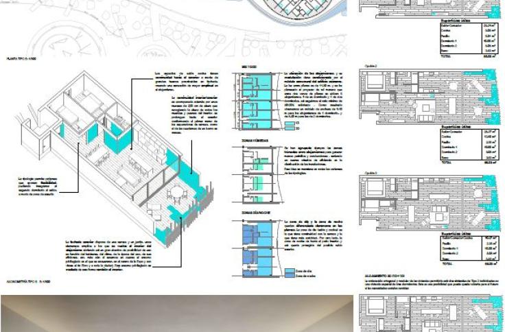 Plano 4 del proyecto ganador del concurso de ideas de la reconversión de los "cacahuetes" de la Expo en viviendas