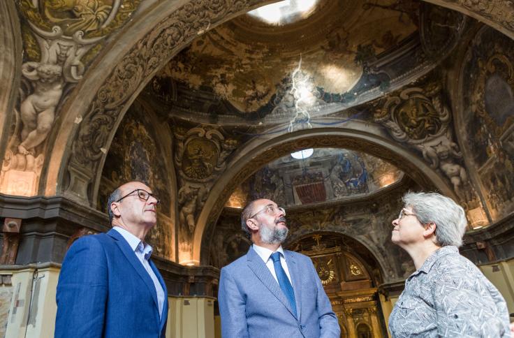 Javier Lambán visita la iglesia de la Mantería