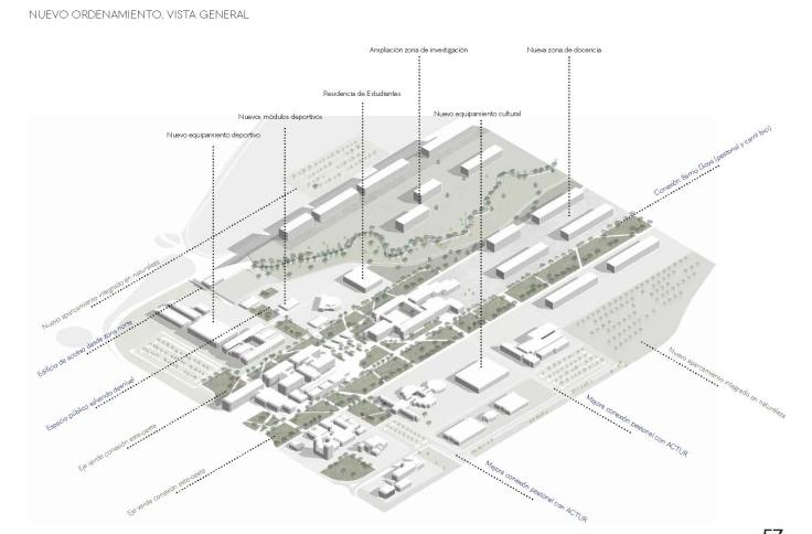 Infografía de trabajos académicos del máster universitario en arquitectura para 'proyectar el futuro' del campus Río Ebro.