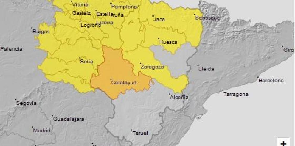 Aviso naranja en la Ibérica zaragozana y amarillo en la provincia de Huesca