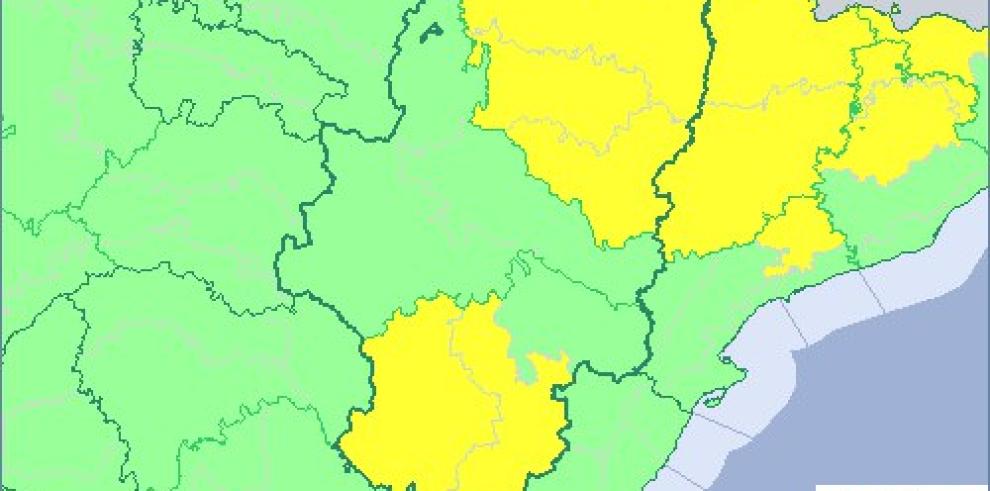 Aviso amarillo por lluvias y tormentas en el norte y sur de Aragón