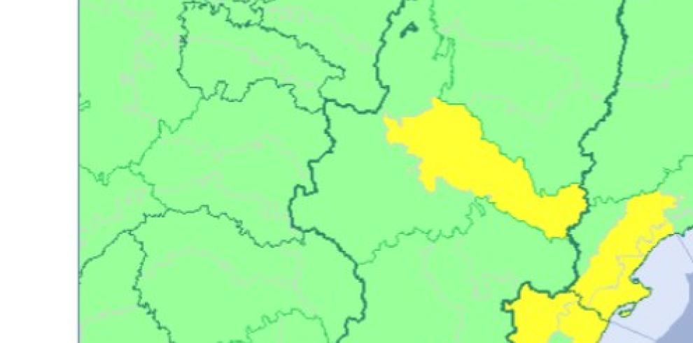 Aviso amarido por tormentas y lluvias en Huesca, Bajo Aragón y Ribera del Ebro