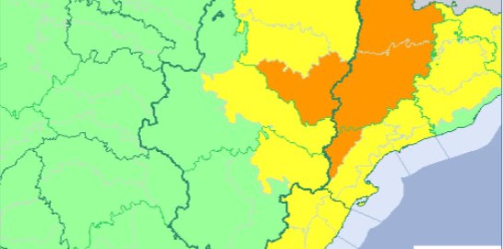 Aviso amarido por tormentas y lluvias en Huesca, Bajo Aragón y Ribera del Ebro