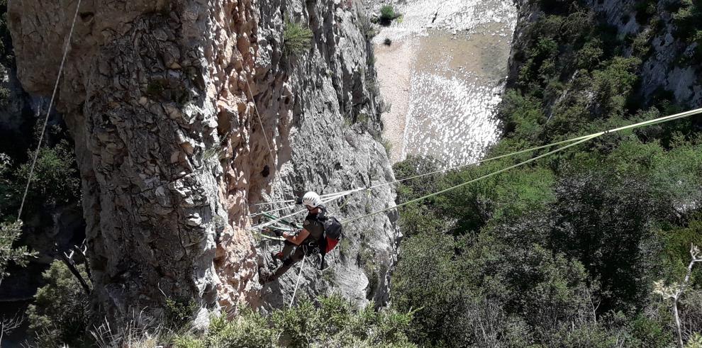 Desmontada una instalación de “Highline” en el Parque Natural de la Sierra y los Cañones de Guara