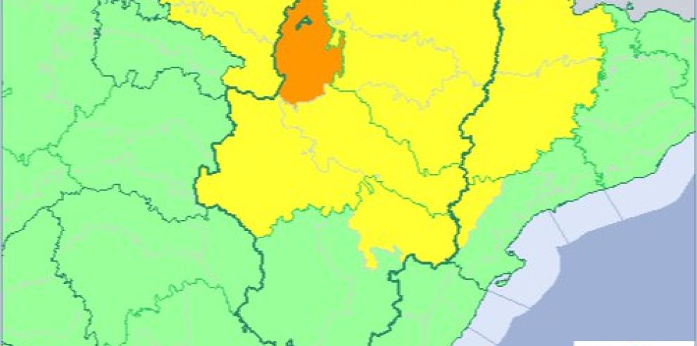 Aviso nivel naranja por lluvias en las Cinco Villas y amarillo en Huesca, Bajo Aragón y Ribera del Ebro