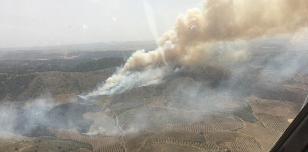 Efectivos terrestres vigilarán esta noche el incendio estabilizado ya en Castejón de Alarba