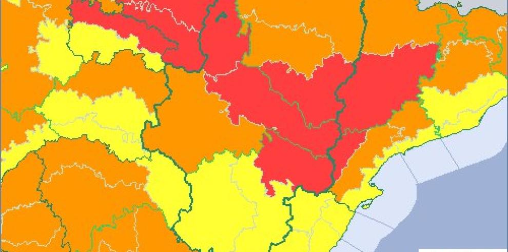 Aviso rojo por temperaturas máximas en Ribera del Ebro, Cinco Villas, Sur de Huesca y Bajo Aragón