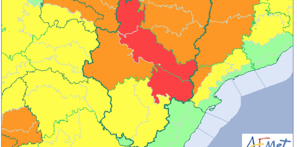 Avisos rojo y naranja por temperaturas máximas en el centro y norte de Aragón