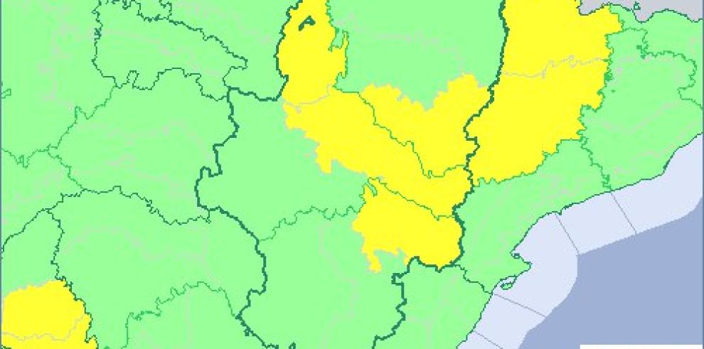 Aviso amarillo por tormentas en el Pirineo y por temperatura máxima en Ribera del Ebro, Cinco Villas, Sur de Huesca y Bajo Aragón 