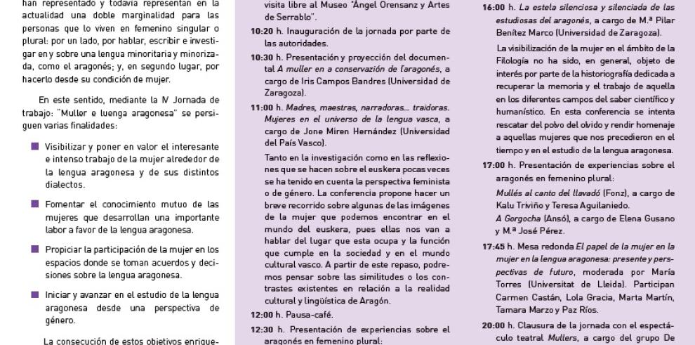 La IV Jornada de trabajo “Muller e luengua aragonesa” avanzará en el estudio del aragonés desde una perspectiva de género