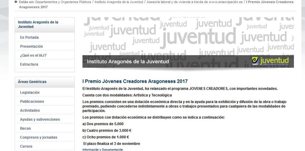 EL IAJ convoca el I Premio Jóvenes Creadores Aragoneses para el año 2017