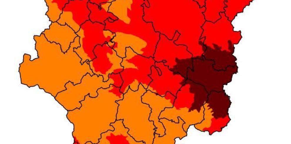 Muy alto riesgo de incendio forestal  (prealerta roja +) en Bajo Ebro 