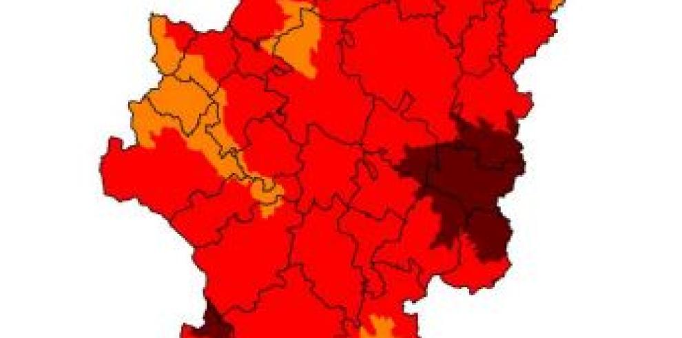 Muy alto riesgo de incendio forestal en Bajo Ebro y Rodeno, siendo alto en la mayor parte de Aragón