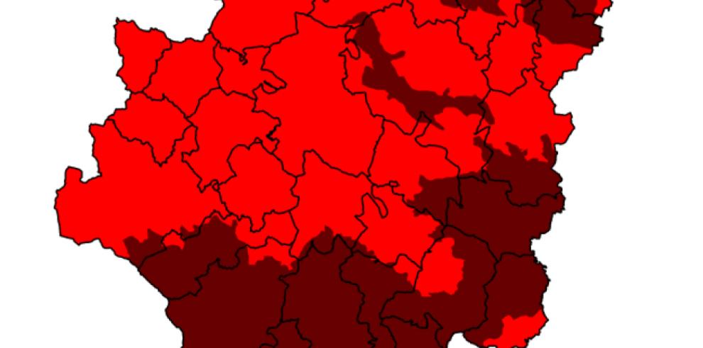 Muy alto riesgo de incendios forestales  en la práctica totalidad de Aragón