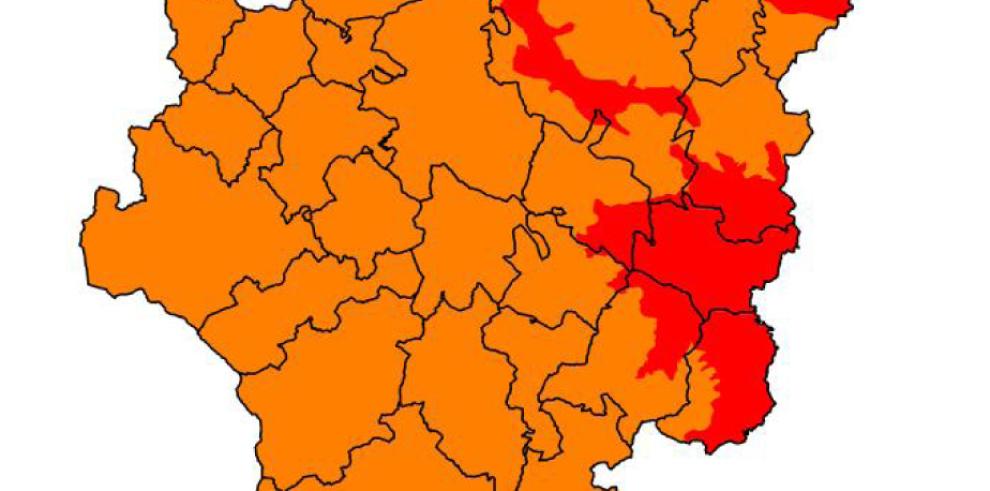Alto riesgo de incendio en Bajo Ebro, Muela de Alcubierre, Puertos de Beceite y Somontano Oriental