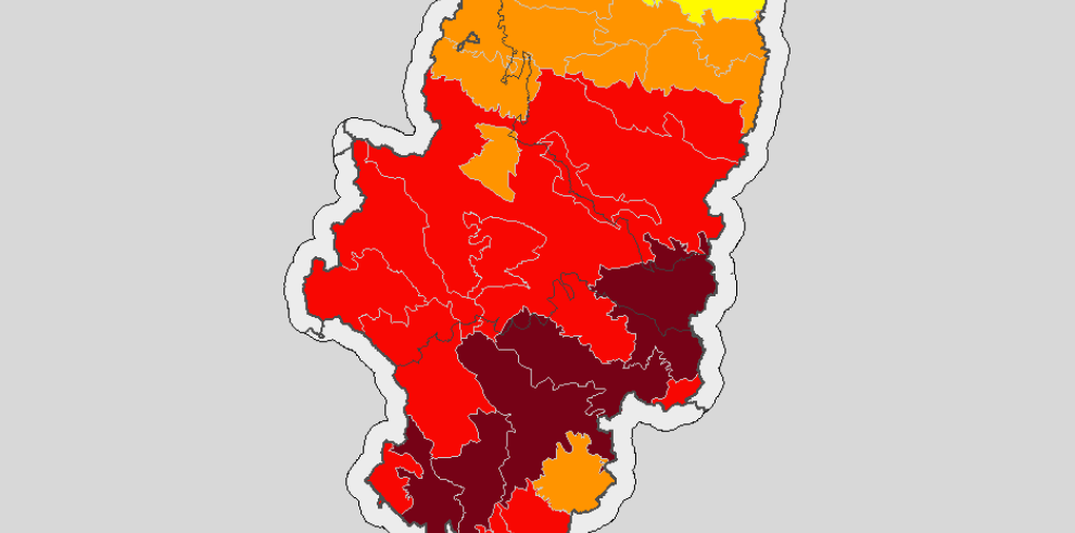 Riesgo muy alto de incendio en Bajo Ebro Forestal, Maestrazgo, Rodeno, Somontano Sur y Turia