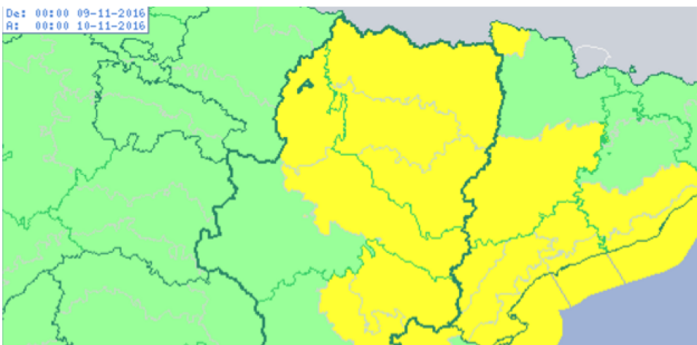 Aviso amarillo por nieve en el Pirineo y por viento en las tres provincias 