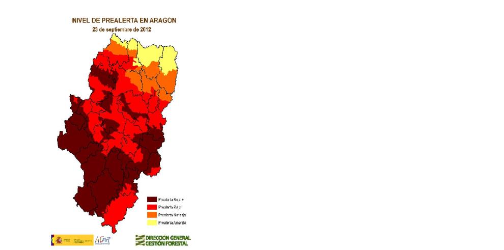 Activada la prealerta roja + por incendios forestales en casi todas las comarcas de Aragón