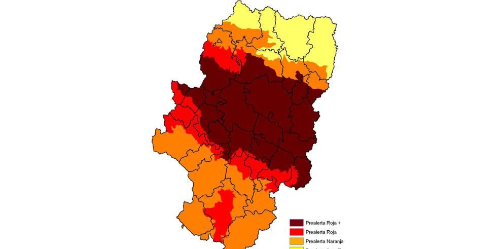 Nivel de prealerta roja+ por riesgo de incendios forestales en la Comunidad