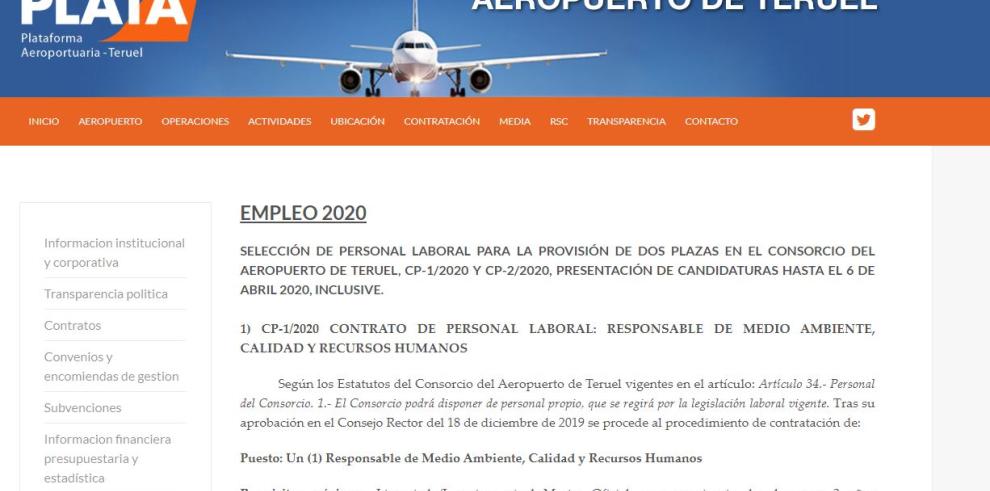 El Aeropuerto de Teruel abre el plazo para la contratación de dos personas
