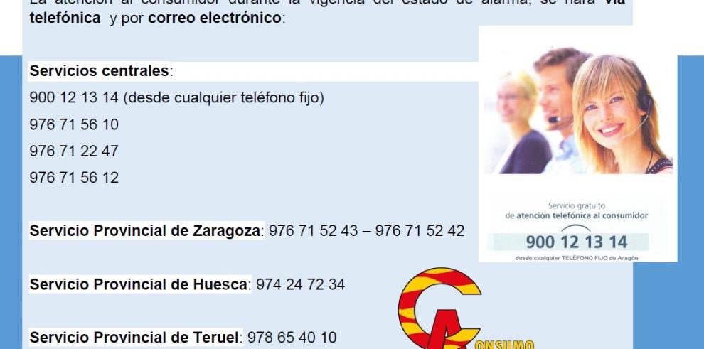 Consumo Aragón sigue atendiendo consultas por teléfono y ya ha resuelto 139 en la primera semana del Estado de Alarma 