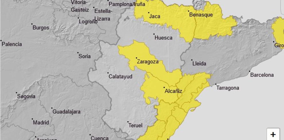 Aviso nivel amarillo por viento en Bajo Aragón, Ribera del Ebro y Pirineo