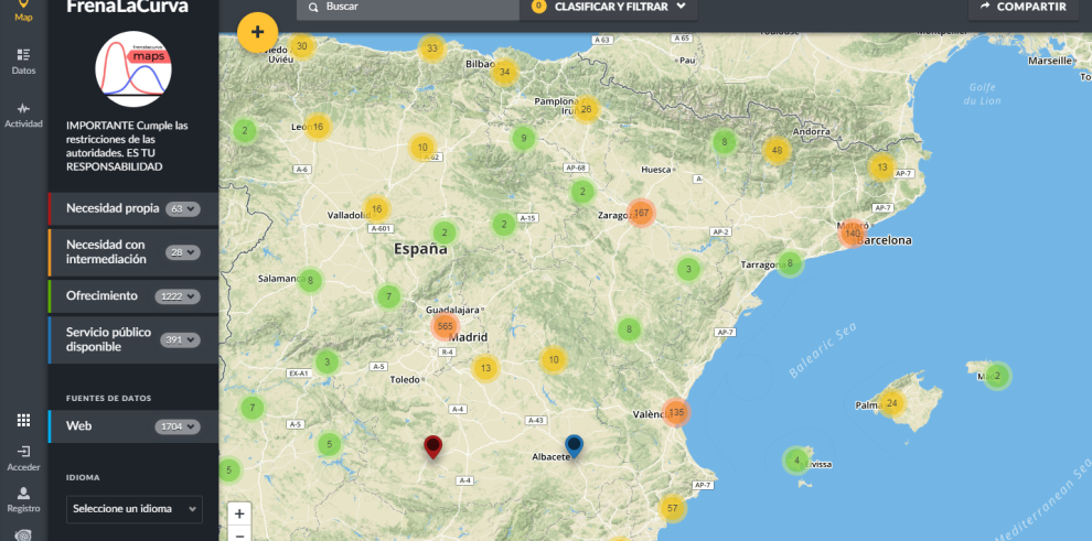 Un mapa de geolocalización permite crear redes vecinales de ayuda en barrios y municipios