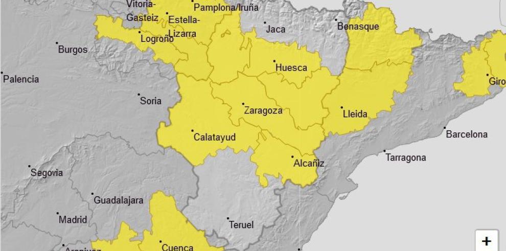 Aviso amarillo por temperaturas máximas en varias zonas de Aragón