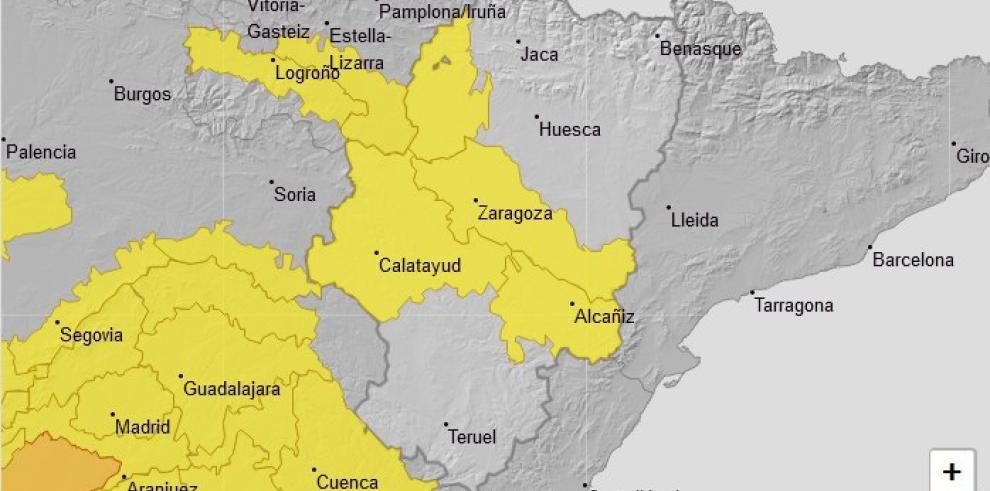 Aviso nivel amarillo por temperaturas máximas en Cinco Villas, Ribera del Ebro, Zaragoza provincia y Bajo Aragón