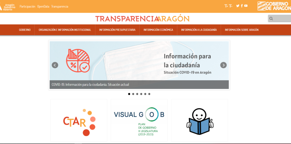 El Portal de Transparencia del Gobierno de Aragón ha recibido más de 3,5 millones de visitas en 2021