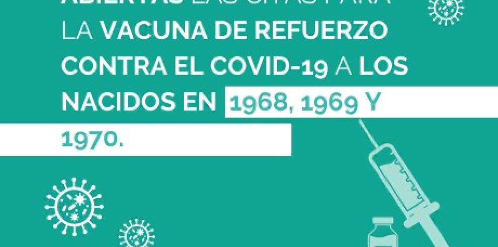 Abiertas las citas de la dosis de refuerzo contra el COVID-19 para los nacidos en 1968, 1969 y 1970