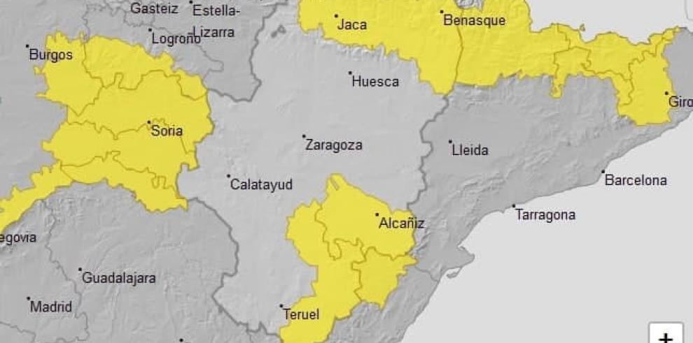 Avisos amarillos por lluvias y tormentas en varias zonas de Aragón