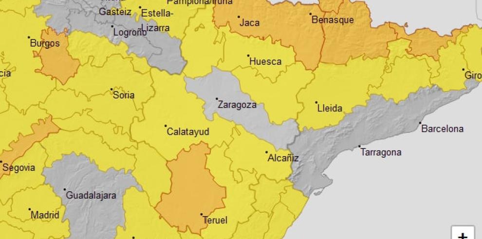 Aviso naranja por temperaturas mínimas en el Pirineo y Teruel, y amarillo en casi todo Aragón 