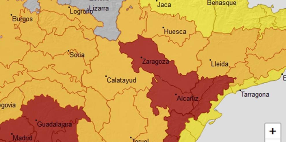 Actualización de los avisos por nevadas: aviso rojo en Ribera del Ebro y Bajo Aragón