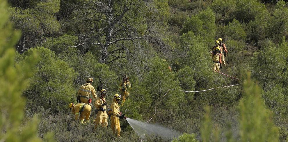 El simulacro de un incendio forestal en Nonaspe pone a prueba la coordinación de los dispositivos de extinción catalanes y aragoneses