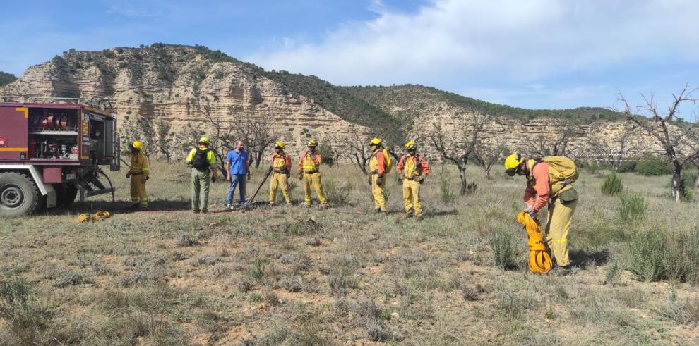 El simulacro de un incendio forestal en Nonaspe pone a prueba la coordinación de los dispositivos de extinción catalanes y aragoneses