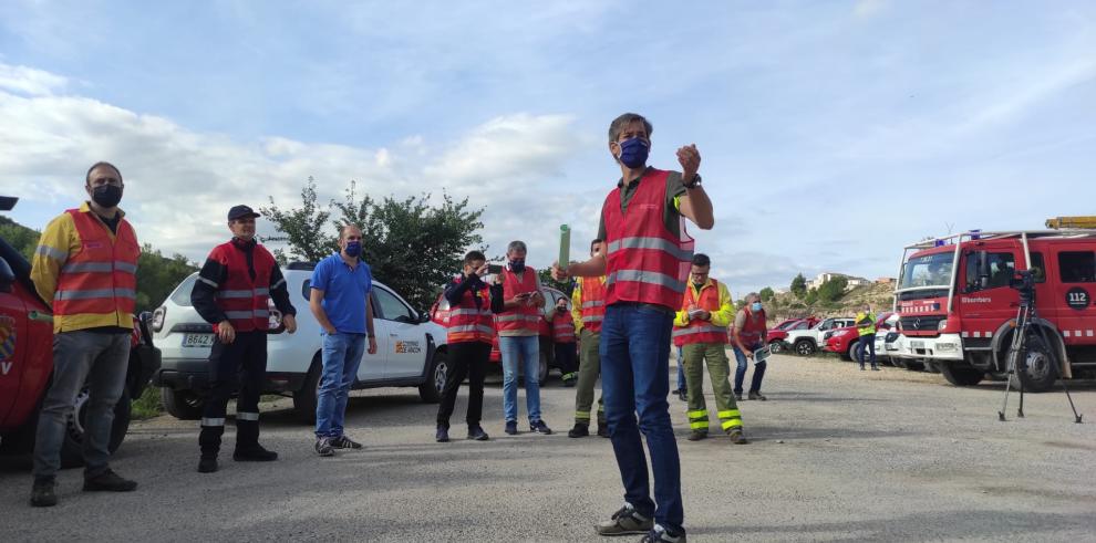 El simulacro de un incendio forestal en Nonaspe pone a prueba la coordinación de los dispositivos de extinción catalanes y aragoneses