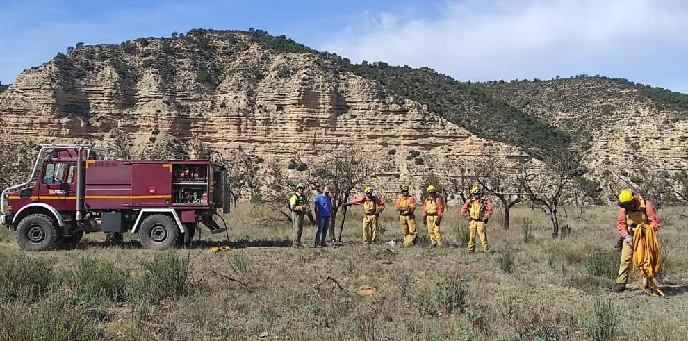 El simulacro de un incendio forestal en Nonaspe pone a prueba la coordinación de los dispositivos de extinción catalanes y aragoneses