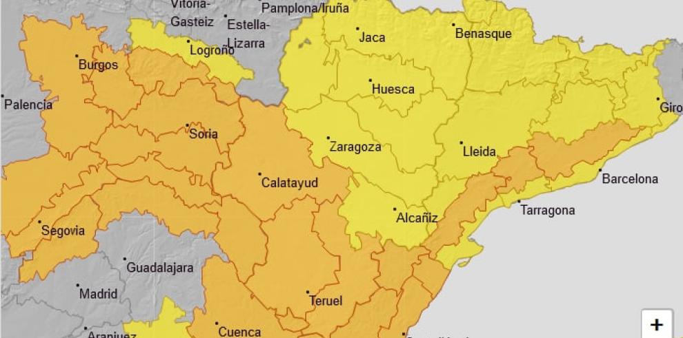 Avisos naranja y amarillo por vientos en todo Aragón y amarillo por lluvias y nevadas en el Pirineo