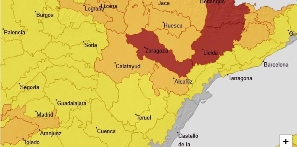 Aviso niveles rojo, naranja y amarillo por altas temperaturas para el 12 de agosto. 