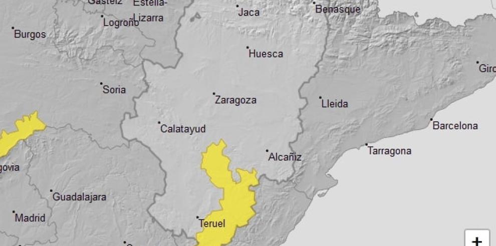 Aviso amarillo por lluvias y tormentas en Gúdar y Maestrazgo para mañana